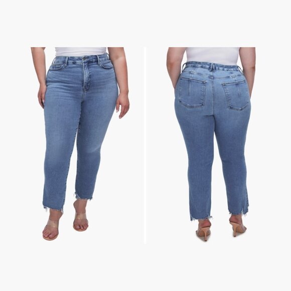 Good American Denim - Good American Good Straight Crop Jeans Size 18 Side Slit Stretch Denim